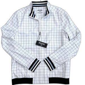 RHONE Men's Dune Golf Jacket White Blue Plaid Medium NWT